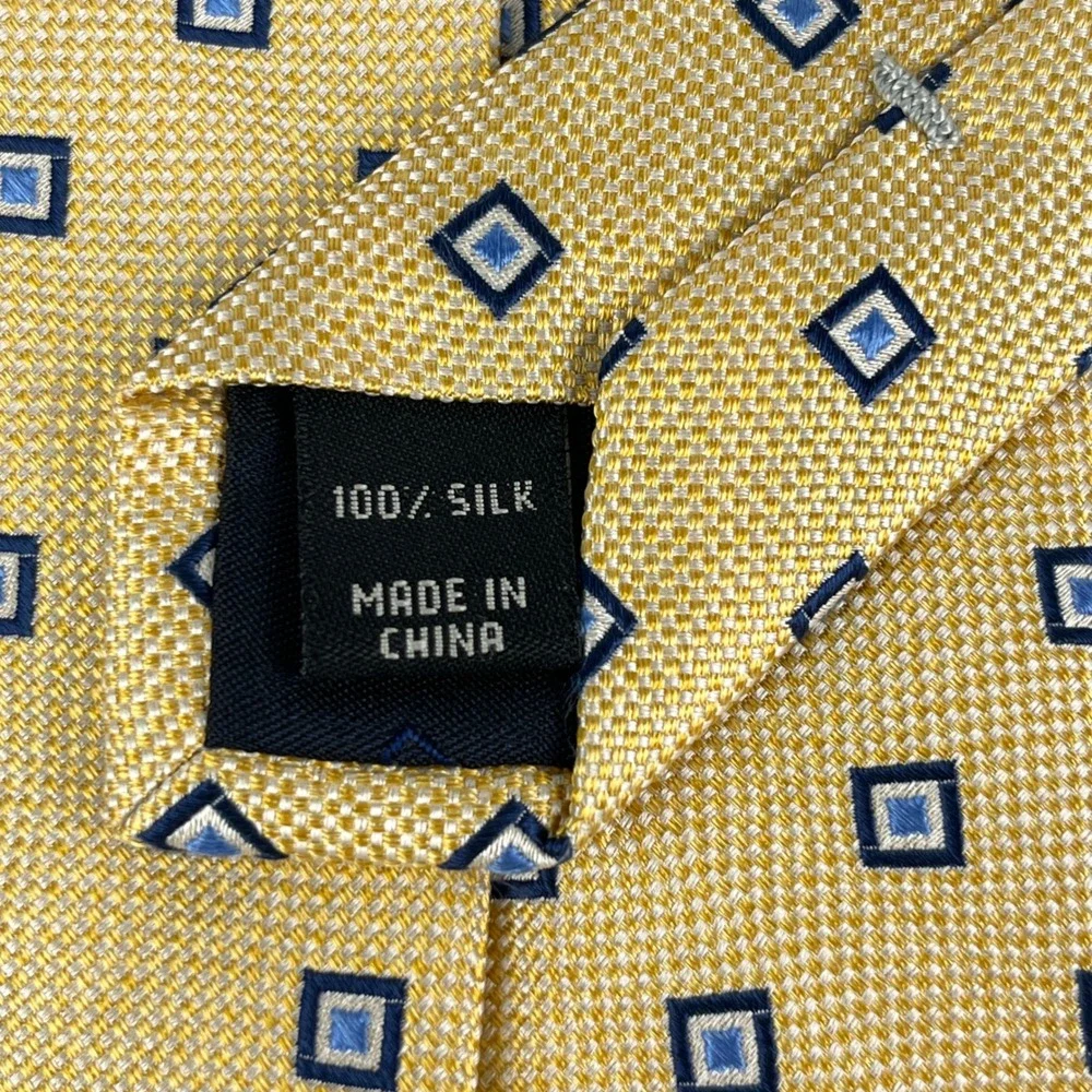 Jos. A.Bank Tie Mens Yellow Navy Blue Geometric Square Silk Executive Collection